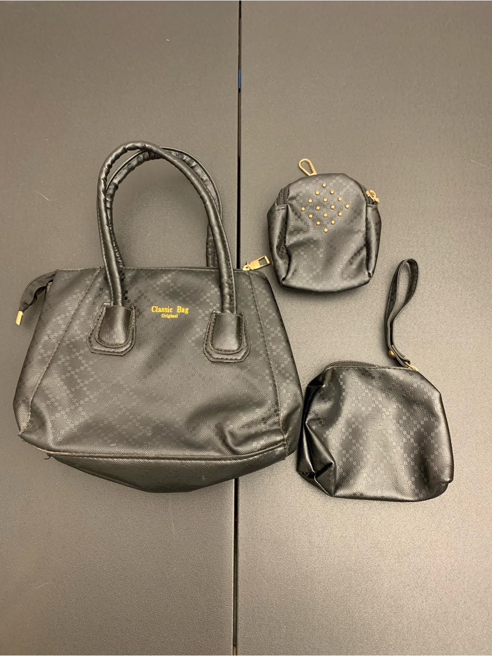 Classic Black 3-Piece Tote and Pouches Set